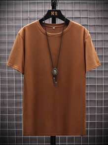 Manfinity Homme Men's Solid Color Short Sleeve T-Shirt - Brown - View 3
