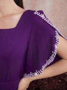Modelyn Women's Solid Color Square Neckline Split Hem Dress Long Evening Dresses - Purple - View 6