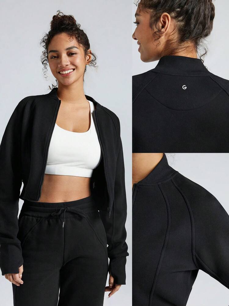 Everyday Fleece Baseball Collar Short Long SleeveJacket With Thumbholes Daily Casual Fall Winter