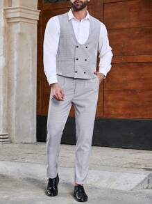 Calvornis Men's Plus Size Simple Suit Set - Light Grey - View 3
