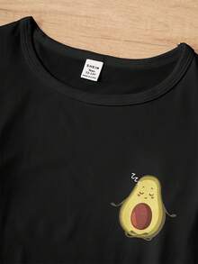 Teenage Girls' Avocado Pattern Print Long Sleeve Pajama Set With Pants - Black - View 3