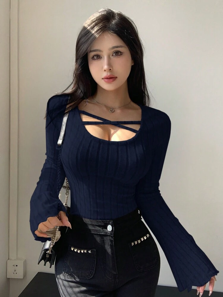 Cross Detail Long Sleeve T-Shirt