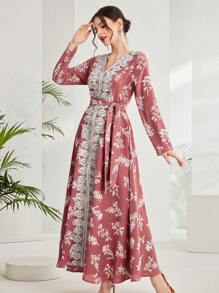 Al Najma Vestido De Abaya Para Mujer Con Estampado Y Bordado Árabe En La Parte Frontal