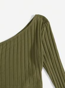 SHEIN EZwear Một  vai Tay áo dài Áo - xanh quân đội - Xem 5