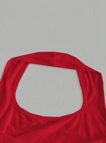 SHEIN EZwear 性感休闲简约红色露背短款上衣，适合夏季穿着 - 紅色 - 查看 4