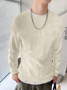 Manfinity Hypemode Nam Đau khổ Viền tua Áo len - Màu be - Xem 4