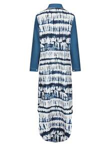 休闲花卉印花翻领长袖连衣裙