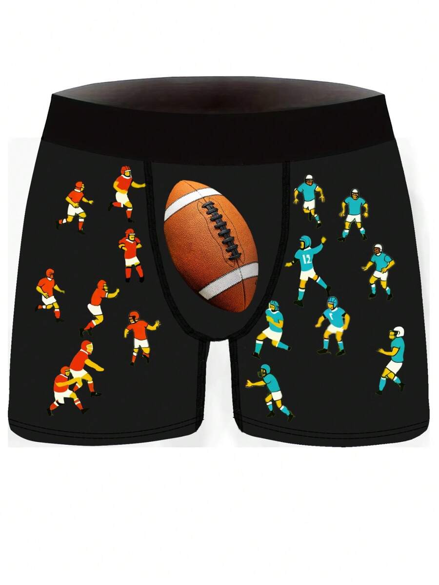 1pc Men's Rugby Pattern Boxer Briefs - Black - View 1