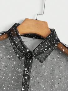 FeverCity 男士亮面透明針織休閒襯衫 - 黑色 - 查看 4