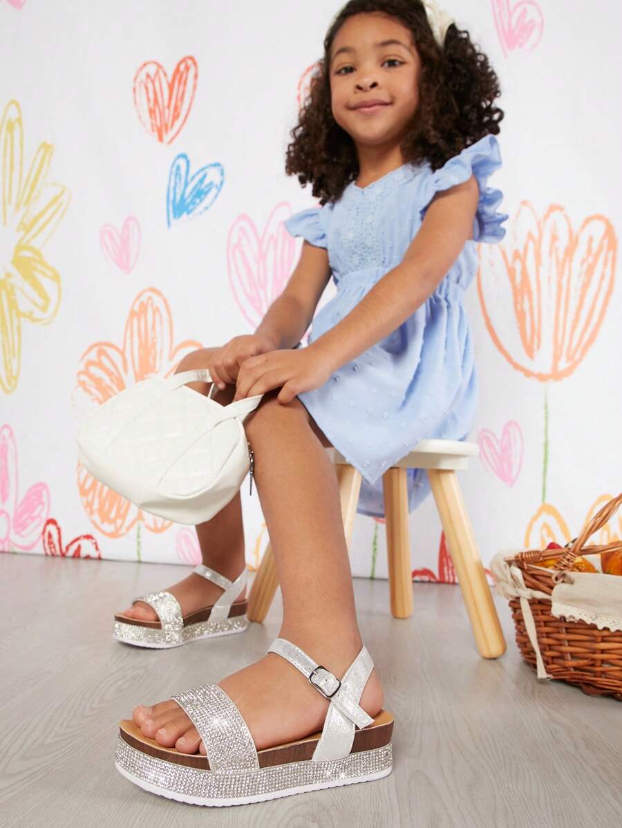 Mini mi 兒童平底涼鞋 - 銀色 - 查看 1