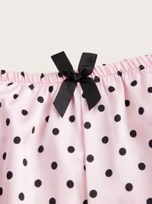 3pcs/Set Plus Size Lace Detail Cami Top And Polka Dot Printed Shorts And Pants Pajama Set With Bowknot Decor - Multicolor - View 7