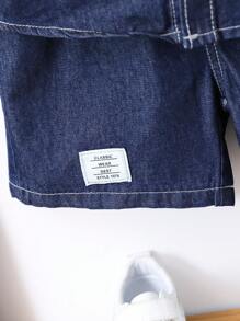 小男孩街頭酷休閒牛仔套裝,貼布設計細節,百搭 - 中等水洗藍 - 查看 6