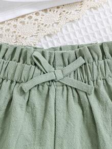 Babymeisje Casual Effen kleur Gedraaide voorkant Fladdermouwen Tops En Short set