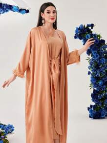 Modelyn 纯色蝙蝠袖拼接夹克和不对称领口连衣裙两件套 2 件套 - 粉色 - 查看 5