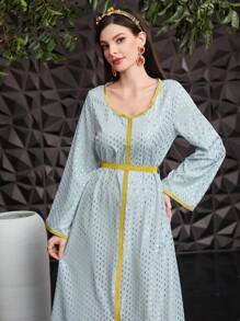 Al Najma Allover Printed Contrast Tape Dress - Blue - View 6