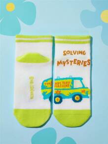 SCOOBY-DOO X SHEIN 2 Pairs Of Thick, Soft, Sweat-Absorbent And Cute Cartoon Pattern Children Short Socks - Multicolor - View 7