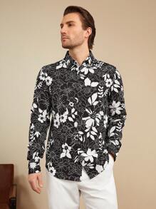 Manfinity VCAY Camicia Uomo A Manica Lunga Tessuto In Tinta Unita Con Stampa Floreale