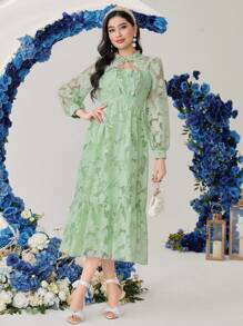 Modelyn Đầm dạ hội dài buộc cổ Jacquard cho nữ - màu xanh lá - Xem 4