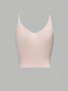 SHEIN Unity Solid Knitted Top With Button Decoration - Apricot - View 2