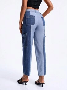 SHEIN BAE Women's Cargo Pocketed Denim Trousers - Blue - View 2