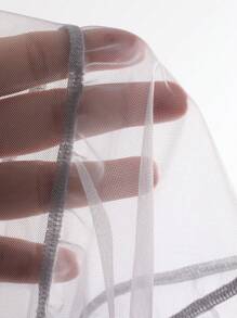 FRIFUL 女性短袖網眼上衣,荷邊設計下擺 - 灰色 - 查看 8