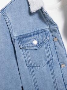 Manfinity Áo khoác denim lót nhiệt phối màu cho nam có cổ ve - Rửa trung bình - Xem 5