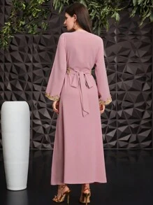 Al Najma V-Neck Belted Dress - Pink - View 2