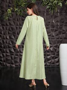 Al Najma 色塊刺繡拼接長袖裙 - 綠色 - 查看 2