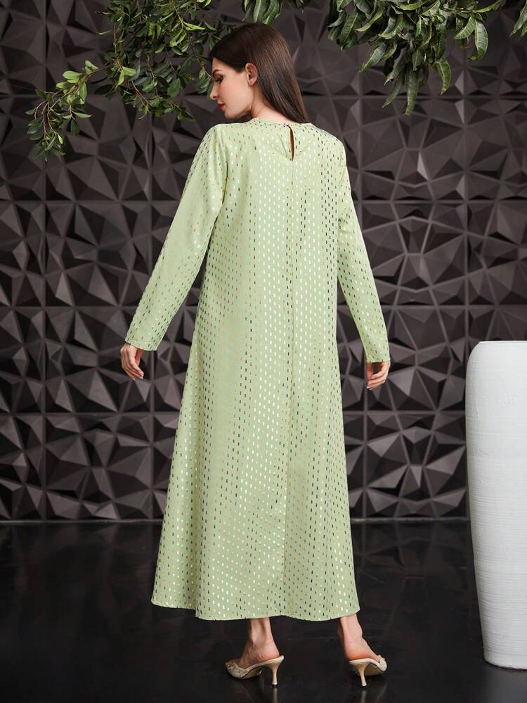 Color Block Embroidered Patch Long Sleeve Dress