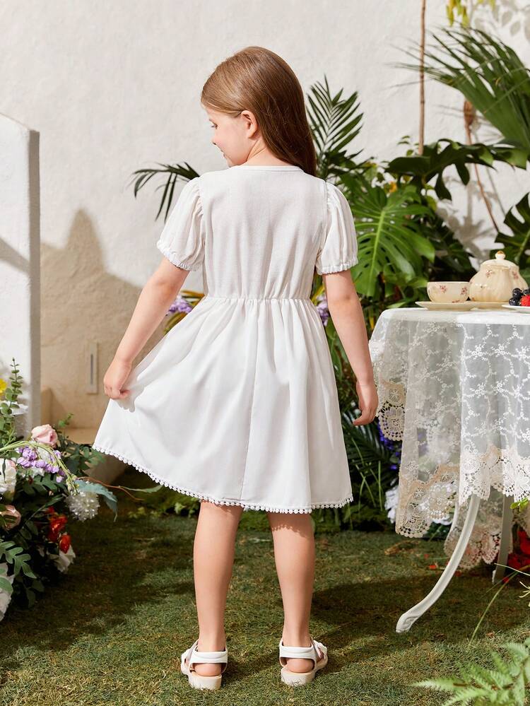 Young Girl's New Summer Floral Print Embroidered Surplice Neckline Dress