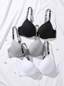 SHEIN 3pcs Women's Letter Printed Elastic Band Bra Sports - Multicolor - View 3