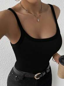 Zielony Camiseta De Tirantes Básica De Color Sólido Para Mujeres