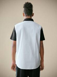 Manfinity VCAY Chemise tissée pour hommes avec numéros imprimés numériquement et blocs de couleur, retour à l'école - Noir et Blanc - Voir 2