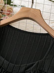 SHEIN LUNE Top De Manga Larga De Punto Acanalado De Talla Grande - Multicolor - Ver 3