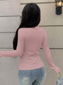 DAZY 女士圆领紧身T恤，秋季服装长袖女上衣