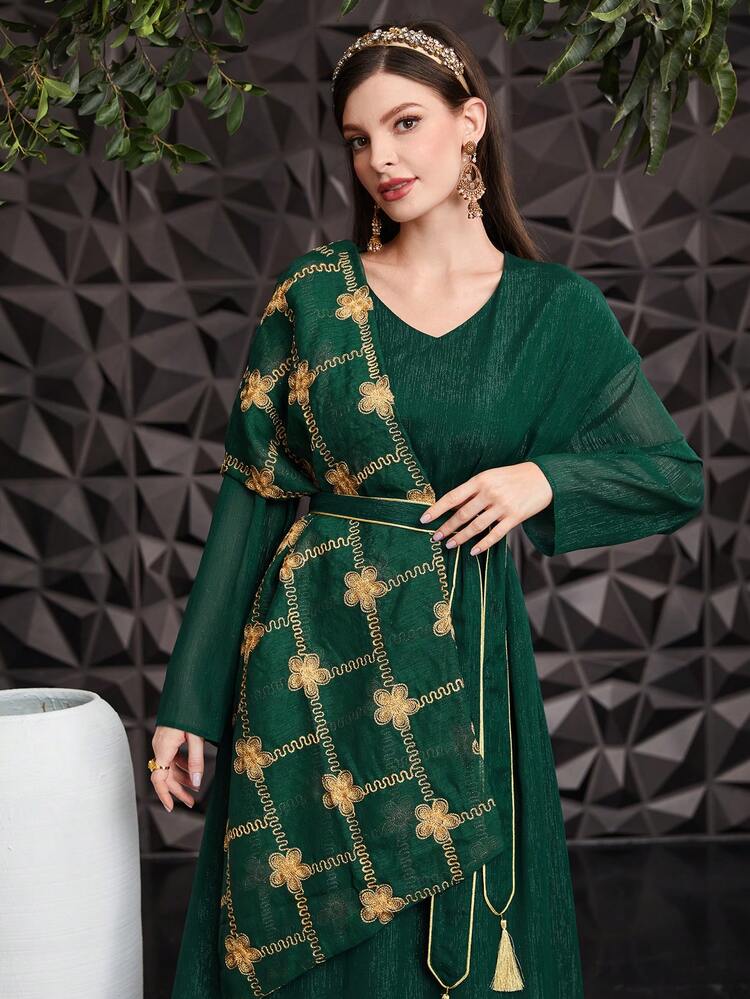 Women's V-Neck Belted Dress