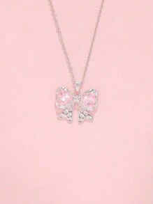 ROMWE Kawaii 1 件酷甜情侶風格大粉紅色水鑽蝴蝶吊墜項鍊 - 粉色 - 查看 6
