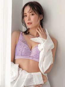 FRIFUL Women'S Mesh Joint Wireless Bra Wireless - Purple - View 1