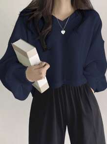 DAZY 女式 V 领落肩长袖 T 恤、秋装、返校服