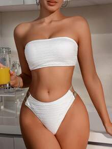 SHEIN Swim Women's Glitter Weave Strap Bikini Set Summer Beach - White - View 5