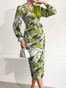 Mulvari 女士花卉印花時尚裙子 - 綠色 - 查看 8