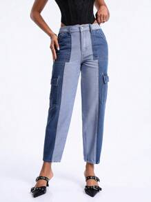 SHEIN BAE Women's Cargo Pocketed Denim Trousers - Blue - View 5
