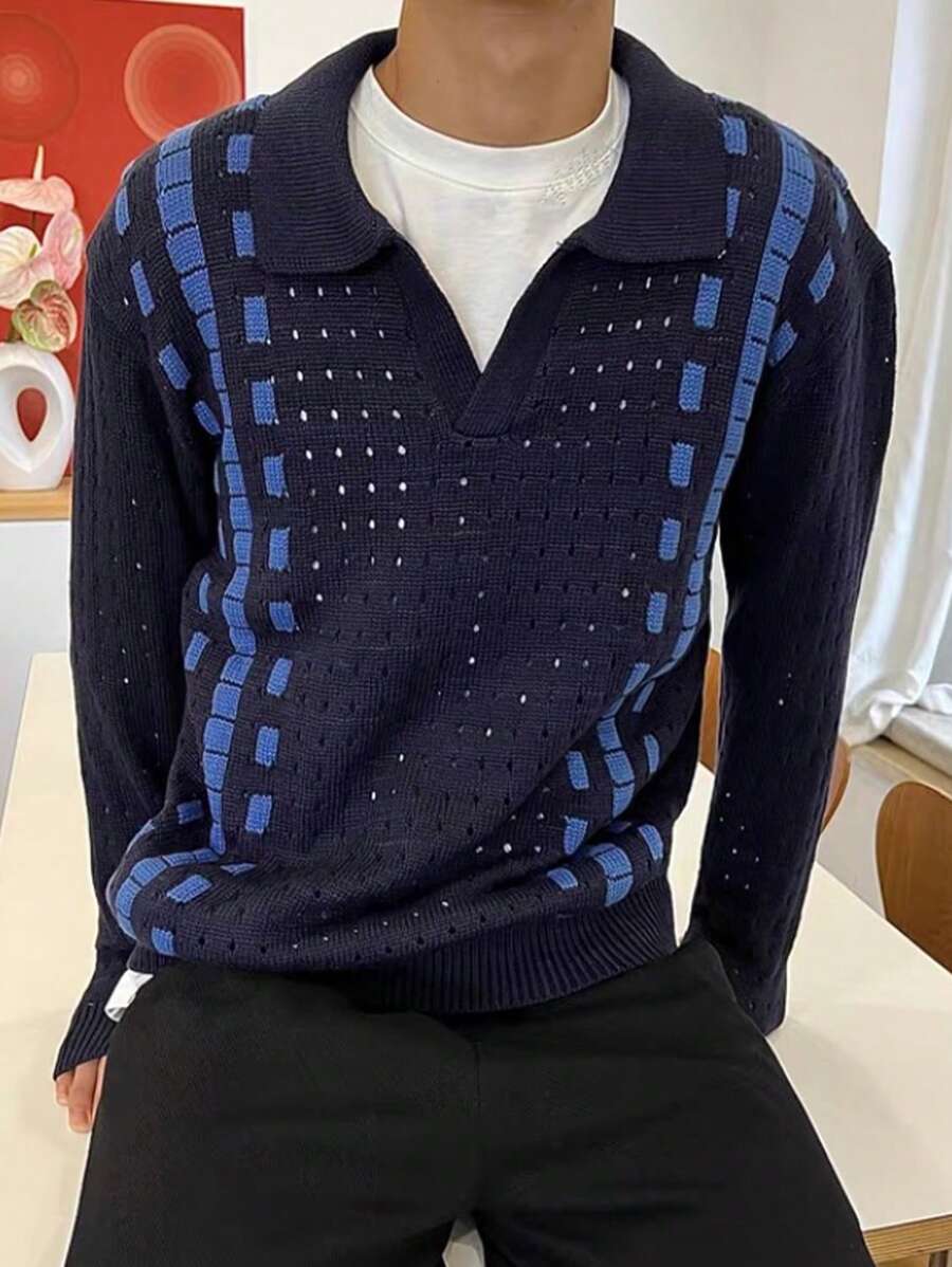 Manfinity Hypemode 男士v領彩塊長袖毛衣 - 彩色 - 查看 1