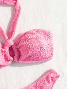 Swim Mod 女士纹理吊带分体比基尼套装夏季海滩 - 粉色 - 查看 4