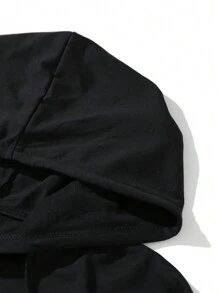 ROMWE MEN Rick and Morty | ROMWE Men Letter Graphic Drawstring Hoodie, School , Fall, Long Sleeve Top - Black - View 3