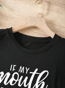 SHEIN LUNE Kích thước lớn Đúng mốt In Ngắn tay Áo thun - màu đen - Xem 5