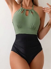 SHEIN Swim Quý cô Xu hướng: Cắt giảm Tương phản Màu sắc Dây Đồ bơi một mảnh Lễ hội hóa trang - Nhiều màu - Xem 3