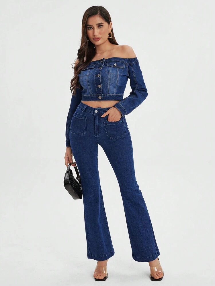 Women's Off-Shoulder Shortened Denim Top
