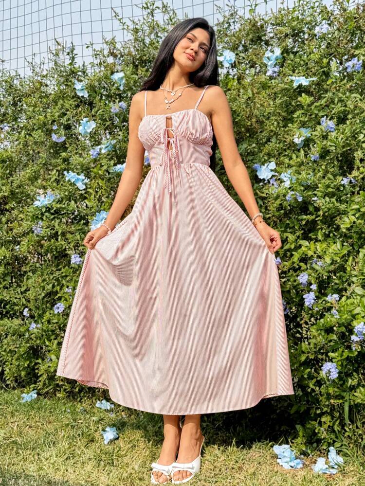 Women's Stripe Front Tie Cami Dress