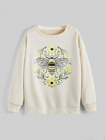 Fairycore Women's Bee Print Round Neck Sweatshirt